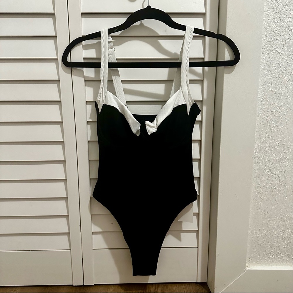 Timeless Black and White One Piece Swimsuit with V-Neck